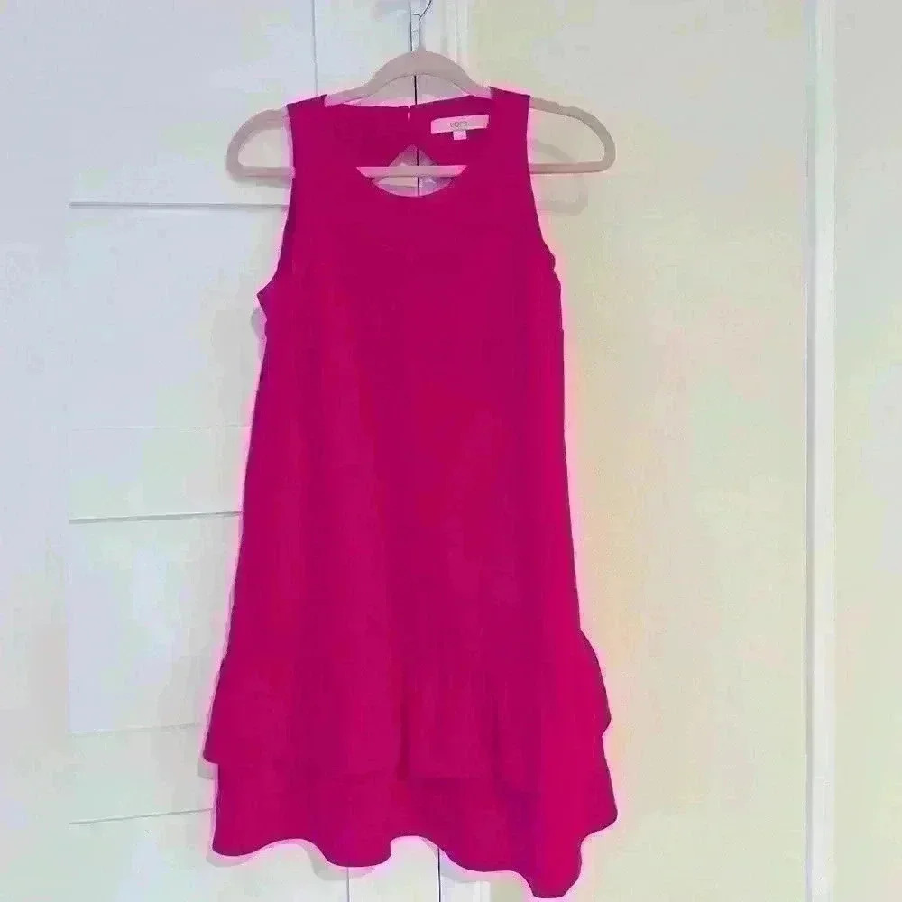 Ann Taylor LOFT Vibrant Pink Flounce Mini Dress with Ruffle Bottom- Size 6- EUC